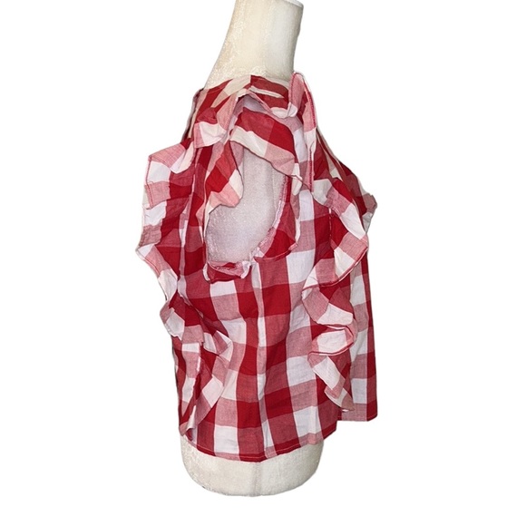 NWT Avara Brandy Red Gingham Checked Ruffle Button Back Crop Top - L - Picture 6 of 15